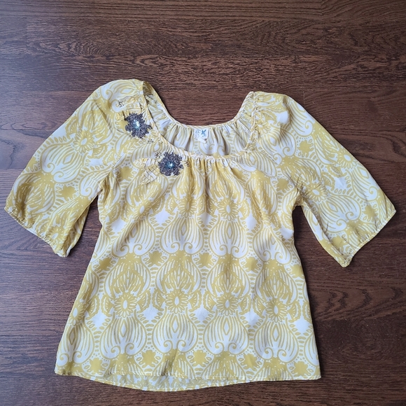 Anthropologe Edme & Esyllte Yellow Patterned Women's Silk Top Sz.6 - Picture 1 of 9